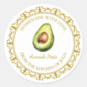 Adesivo Redondo Vintage Homemade Avocado Pesto Rótulo l Branco