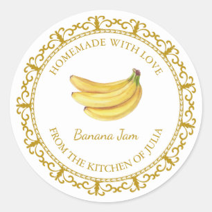 Adesivo Redondo Vintage Homemade Banana Jam Label l White
