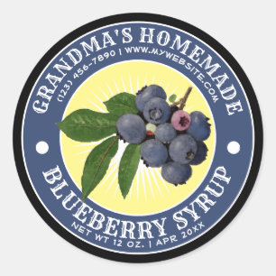 Adesivo Redondo Vintage Homemade Blueberry Syrup Label Modelo