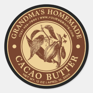 Adesivo Redondo Vintage Homemade Cacao Butter Label Modelo