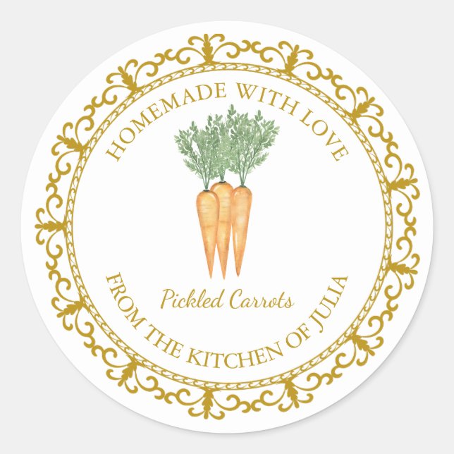 Adesivo Redondo Vintage Homemade Carrot Pickle Label White (Frente)
