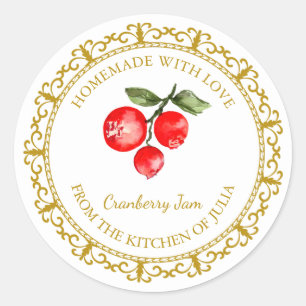 Adesivo Redondo Vintage Homemade Cranberry Jam Label l White