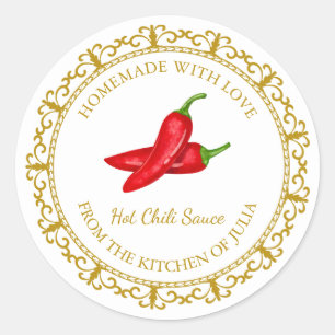 Adesivo Redondo Vintage Homemade Hot Chili Molle Label White