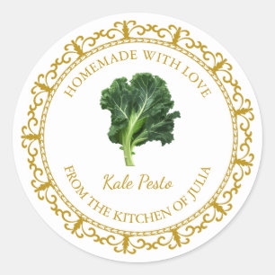 Adesivo Redondo Vintage Homemade Kale Pesto Rótulo l Branco