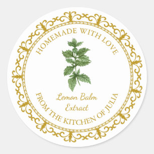 Adesivo Redondo Vintage Homemade Lemon Balm Extract Label White