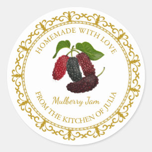 Adesivo Redondo Vintage Homemade Mulberry Jam Label l White