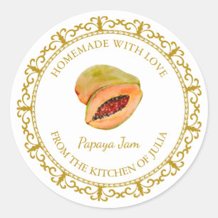 Adesivo Redondo Vintage Homemade Papaya Jam Label l White