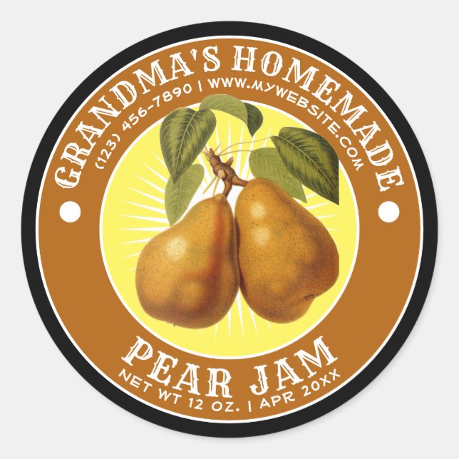 Adesivo Redondo Vintage Homemade Pear Jam Modelo (Frente)