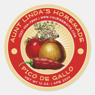 Adesivo Redondo Vintage Homemade Pico De Gallo Label Modelo