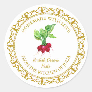 Adesivo Redondo Vintage Homemade Radical Greens Pesto Label l Whit
