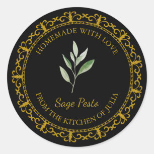 Adesivo Redondo Vintage Homemade Sage Pesto Label l Black