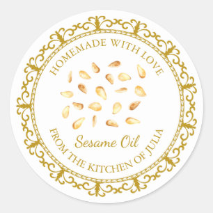 Adesivo Redondo Vintage Homemade Sesame Oil Label (Etiqueta de óle