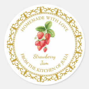 Adesivo Redondo Vintage Homemade Strawberry Jam Label White
