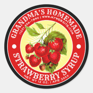 Adesivo Redondo Vintage Homemade Strawberry Syrup Label Modelo