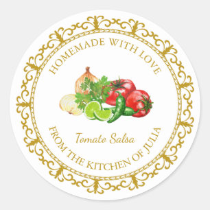 Adesivo Redondo Vintage Homemade Tomato Salsa Label l White