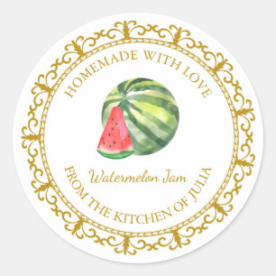 Adesivo Redondo Vintage Homemade Watermelon Jam Label White