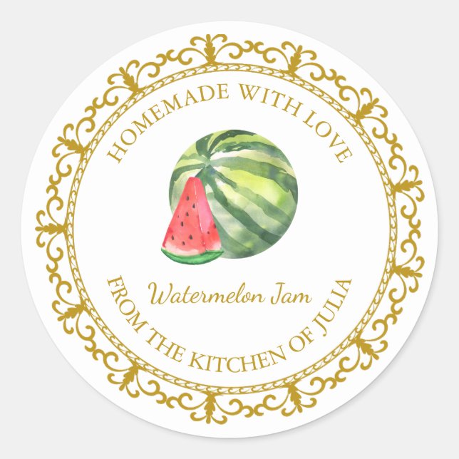 Adesivo Redondo Vintage Homemade Watermelon Jam Label White (Frente)