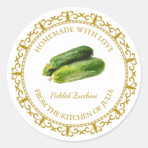 Adesivo Redondo Vintage Homemade Zucchini Pickle Label White