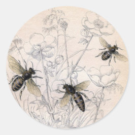 Adesivo Redondo Vintage Honey Bee Art Impressão