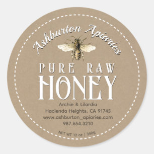 Adesivo Redondo Vintage Honeybee Classy Kraft Pura Mel Bruto