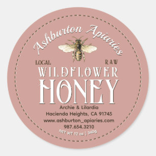 Adesivo Redondo Vintage Honeybee Classy Pink Pura Mel Bruta