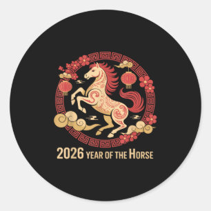 Adesivo Redondo Vintage Horse 2026 Zodiac Chinês Ano Novo Do