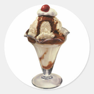 Adesivo Redondo Vintage Hot Fudge Sorvete Sundae Desserts