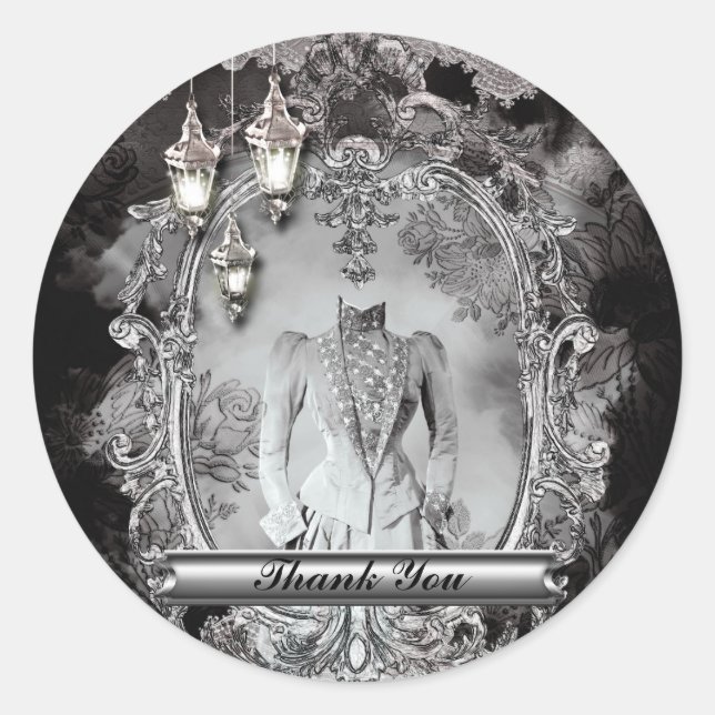 Adesivo Redondo Vintage Hunted Lady Halloween Festa Figurume (Frente)