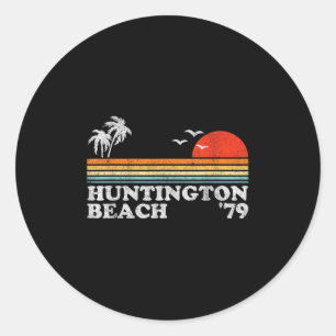 Adesivo Redondo Vintage Huntington Beach California Retro Surfing