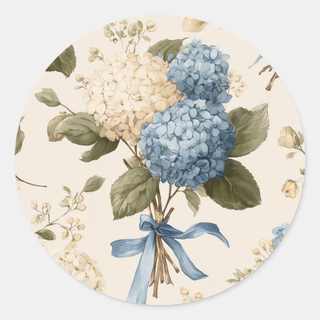 Adesivo Redondo Vintage Hydrangea Bouquet Pattern (Frente)
