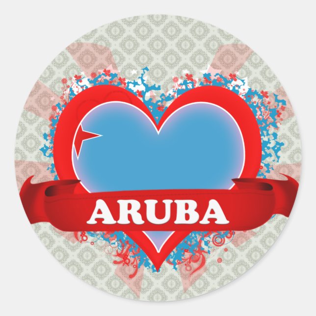 Adesivo Redondo Vintage I Love Aruba (Frente)