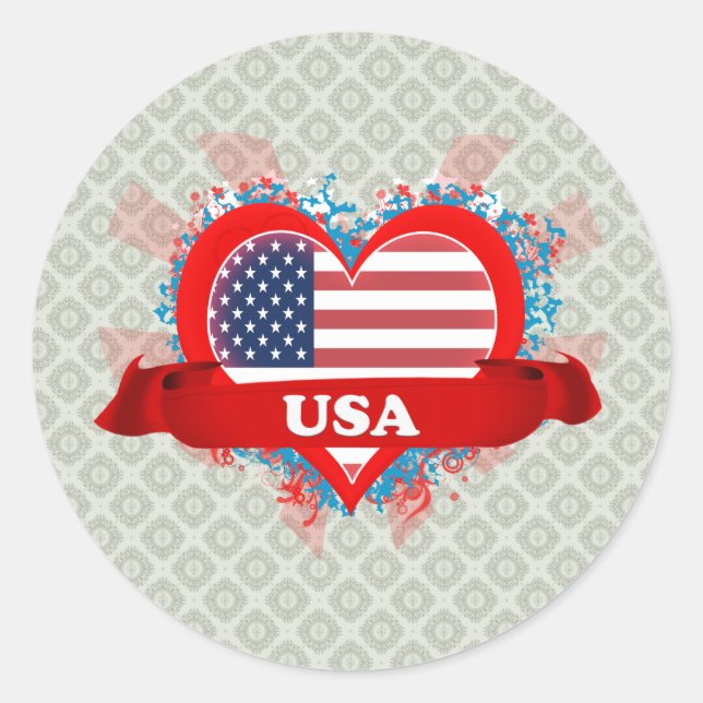 Adesivo Redondo Vintage I Love Usa (Frente)
