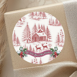 Adesivo Redondo Vintage Illustration Reindeer and Houses Christmas