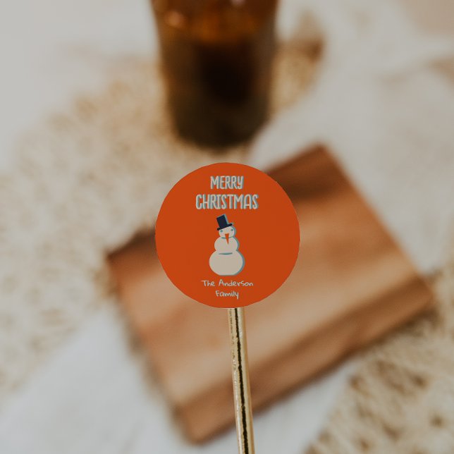 Adesivo Redondo Vintage Ilustrou Red Snowman Feliz Natal (Criador carregado)