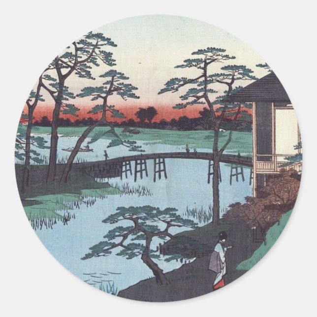 Adesivo Redondo Vintage Japonês Woodblock (Frente)