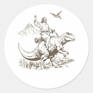 Adesivo Redondo Vintage Jesus Andando Dinossauro 90