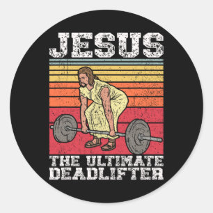 Adesivo Redondo Vintage Jesus, O Último Deadlifador Engraçado Gym