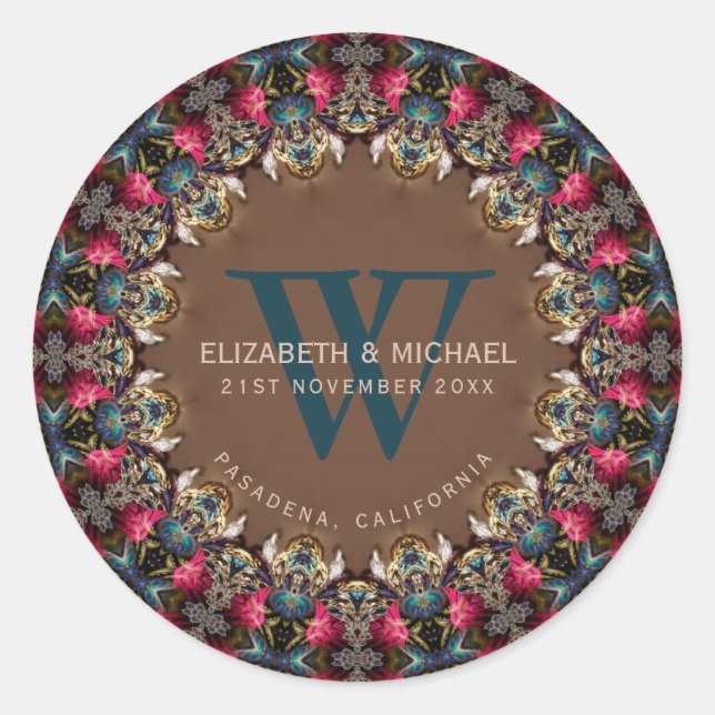 Adesivo Redondo Vintage Jewel Lace Boho Wedding (Frente)