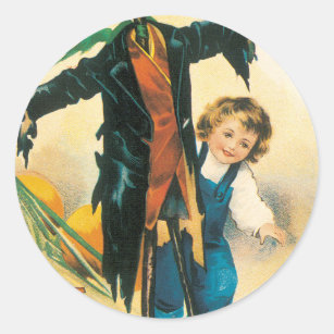 Adesivo Redondo Vintage Jolly Halloween Scarecrow Ellen Clapsaddle