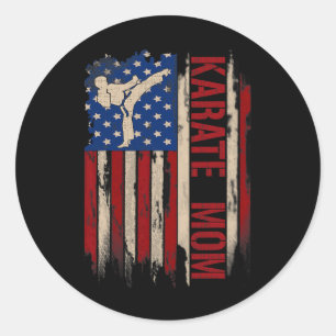 Adesivo Redondo Vintage Karate Mãe Americana Bandeira Do Kick Gift