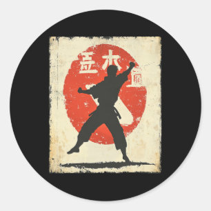 Adesivo Redondo Vintage Karate - Silhouette Afetada - Japão Mart