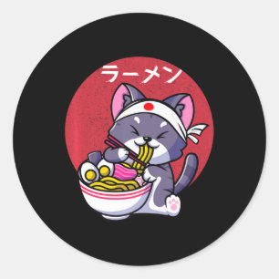 Adesivo Redondo Vintage Kawaii Anime Ramen Cat Gift Comida Japonês