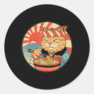 Adesivo Redondo Vintage Kawaii Ramen Cat Neko Anime Japonês Noodl