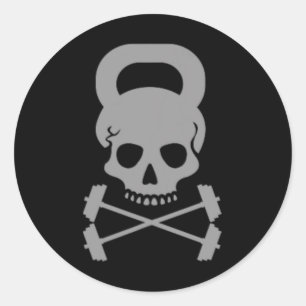 Adesivo Redondo Vintage Kettlebell Malhação Design de Crânio