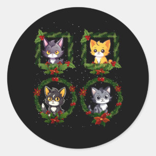 Adesivo Redondo Vintage Kitten Felry Christmas Cats Decoration Xma