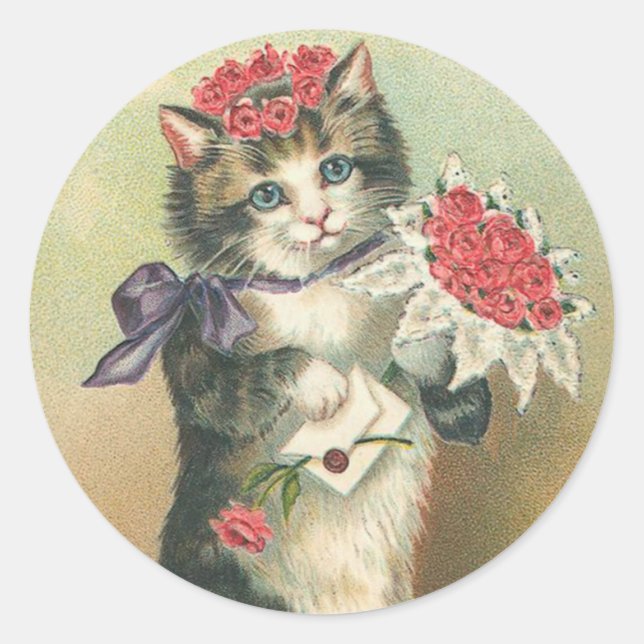 Adesivo Redondo Vintage Kitten Stickers (Frente)