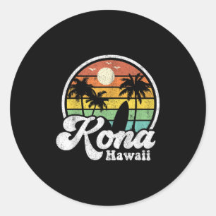 Adesivo Redondo Vintage Kona Beach Hawaii Surf Hawaii Surfing 70