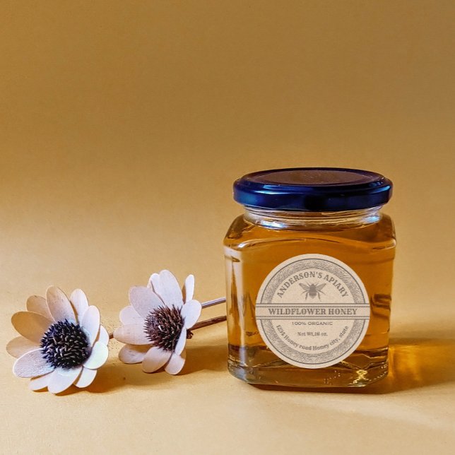 Adesivo Redondo Vintage Kraft abelha apiary jar label (Criador carregado)