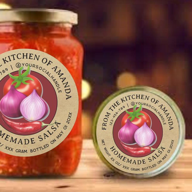 Adesivo Redondo Vintage Kraft Homemade Salsa Label Modelo (Criador carregado)