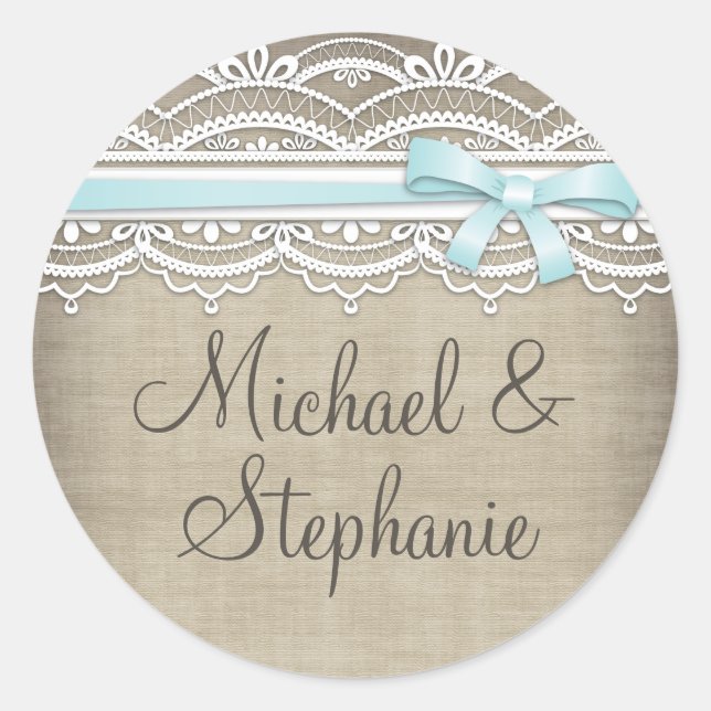 Adesivo Redondo Vintage Lace & Linen Rustic Elegance Weding (Frente)